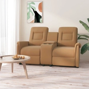 2-местен масажен реклайнер с поставка за чаша, таупе