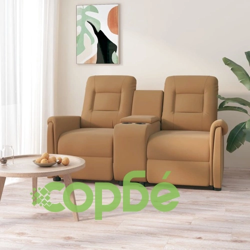 2-местен масажен реклайнер с поставка за чаша, таупе ➤ топ цена ➤ sorbe.bg