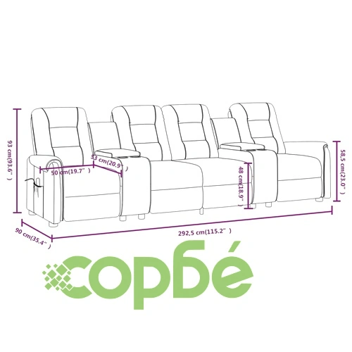 4-местен масажен наклоняем стол с държачи за чаши, светлосив ➤ топ цена ➤ sorbe.bg