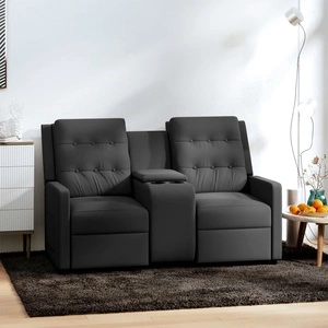 2-местен реклайнер с поставка за чаша, тъмносив текстил