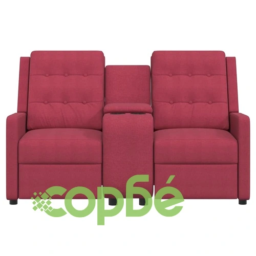 2-местен реклайнер с поставка за чаша, виненочервен, текстил ➤ топ цена ➤ sorbe.bg
