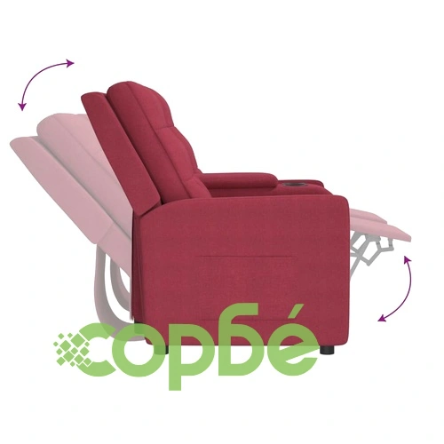 2-местен реклайнер с поставка за чаша, виненочервен, текстил ➤ топ цена ➤ sorbe.bg