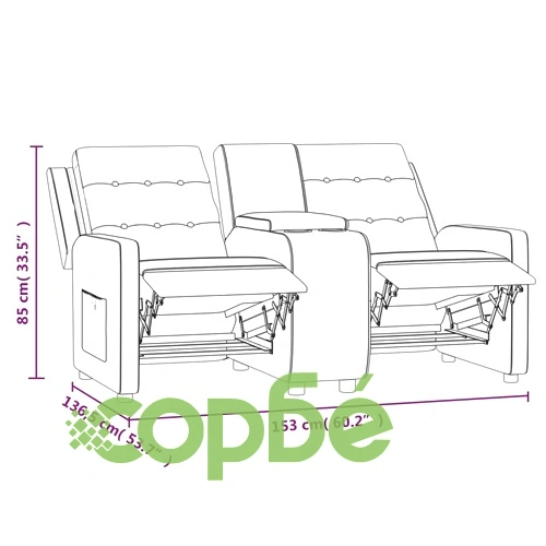 2-местен реклайнер с поставка за чаша, виненочервен, текстил ➤ топ цена ➤ sorbe.bg