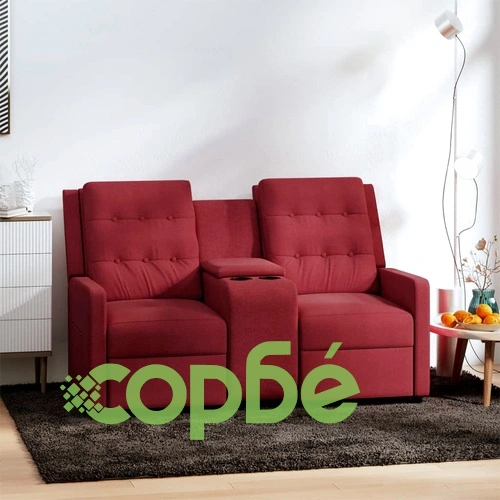 2-местен реклайнер с поставка за чаша, виненочервен, текстил ➤ топ цена ➤ sorbe.bg