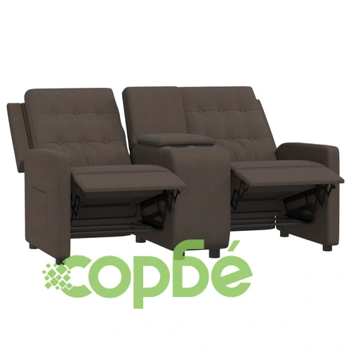 2-местен реклайнер с поставка за чаша, кафяв, текстил ➤ топ цена ➤ sorbe.bg