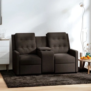 2-местен реклайнер с поставка за чаша, кафяв, текстил