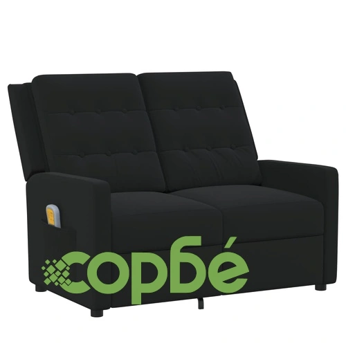 2-местен масажен реклайнер, черен, текстил ➤ топ цена ➤ sorbe.bg