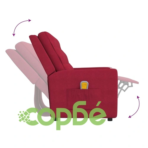 2-местен масажен реклайнер, виненочервен, текстил ➤ топ цена ➤ sorbe.bg