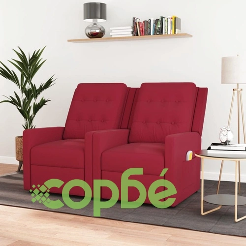 2-местен масажен реклайнер, виненочервен, текстил ➤ топ цена ➤ sorbe.bg