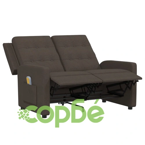 2-местен масажен реклайнер, кафяв, текстил ➤ топ цена ➤ sorbe.bg