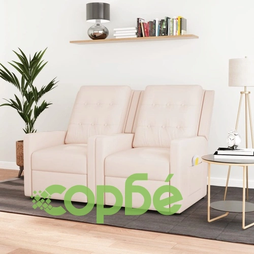 2-местен масажен реклайнер, кремав, текстил ➤ топ цена ➤ sorbe.bg