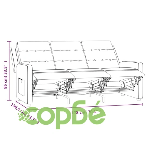 3-местен масажен реклайнер, кафяв, текстил ➤ топ цена ➤ sorbe.bg