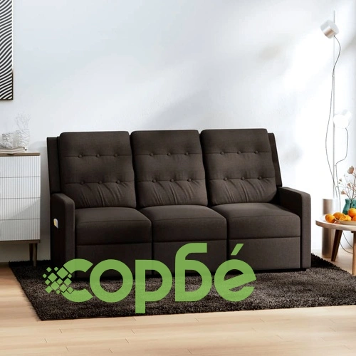 3-местен масажен реклайнер, кафяв, текстил ➤ топ цена ➤ sorbe.bg