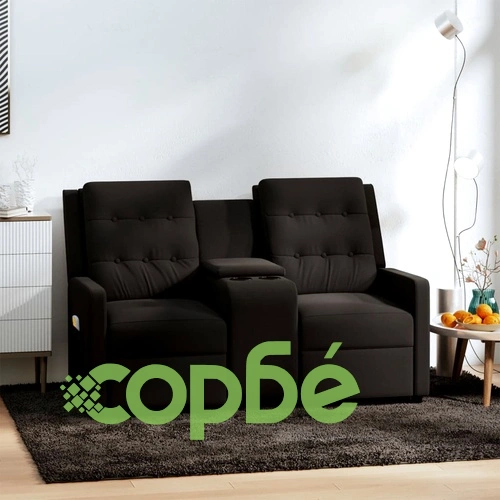 2-местен масажен реклайнер с държачи за чаши, черно ➤ топ цена ➤ sorbe.bg