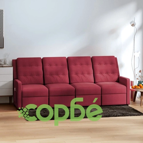 4-местен масажен реклайнер, виненочервен, текстил ➤ топ цена ➤ sorbe.bg