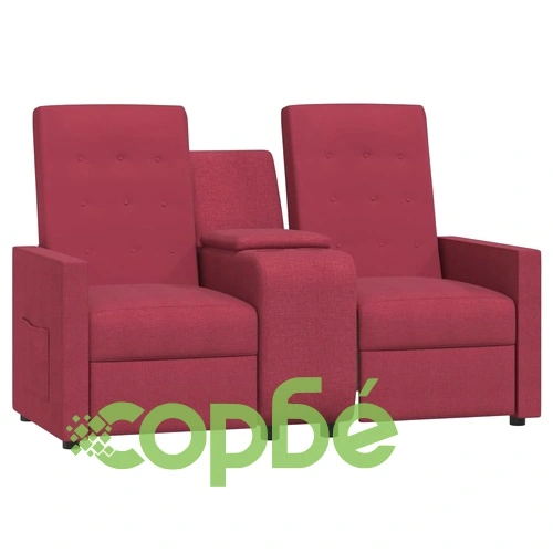 2-местен реклайнер с поставка за чаша, виненочервен, текстил ➤ топ цена ➤ sorbe.bg