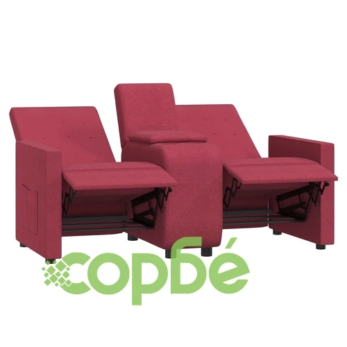 2-местен реклайнер с поставка за чаша, виненочервен, текстил ➤ топ цена ➤ sorbe.bg