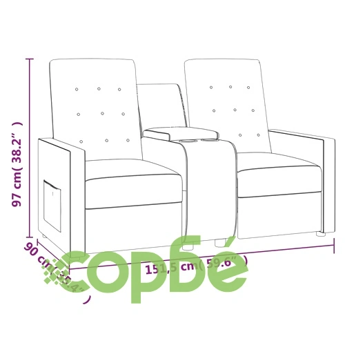 2-местен реклайнер с поставка за чаша, виненочервен, текстил ➤ топ цена ➤ sorbe.bg