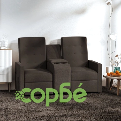 2-местен реклайнер с поставка за чаша, кафяв, текстил ➤ топ цена ➤ sorbe.bg