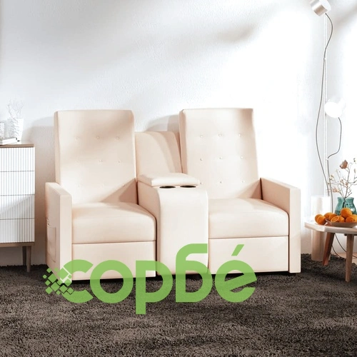 2-местен реклайнер с поставка за чаша, кремав, текстил ➤ топ цена ➤ sorbe.bg