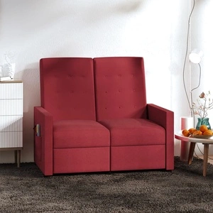 2-местен масажен реклайнер, виненочервен, текстил