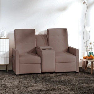 2-местен масажен реклайнер с поставка за чаша, таупе