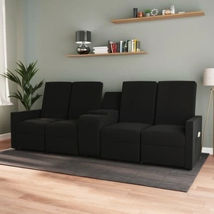 4-местен масажен реклайнер с поставка за чаша, черен