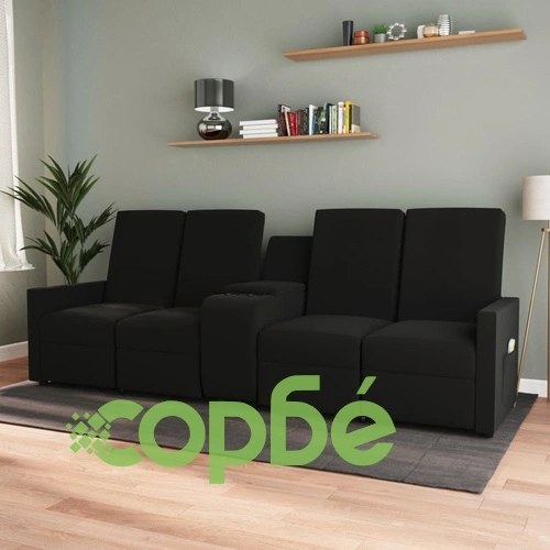 4-местен масажен реклайнер с поставка за чаша, черен ➤ топ цена ➤ sorbe.bg