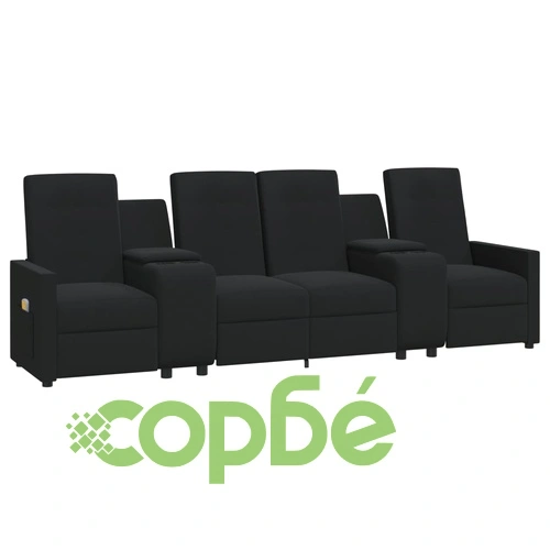 4-местен масажен реклайнер с поставки за чаши, черен ➤ топ цена ➤ sorbe.bg