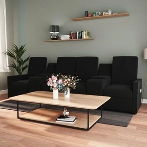 4-местен масажен реклайнер с поставки за чаши, черен