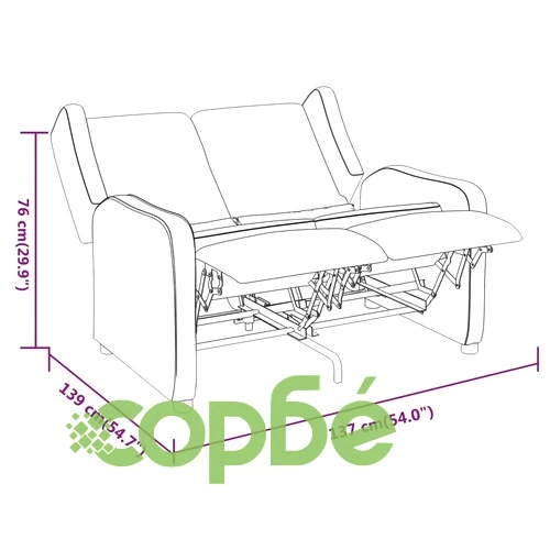 2-местен реклайнер, виненочервен, текстил ➤ топ цена ➤ sorbe.bg