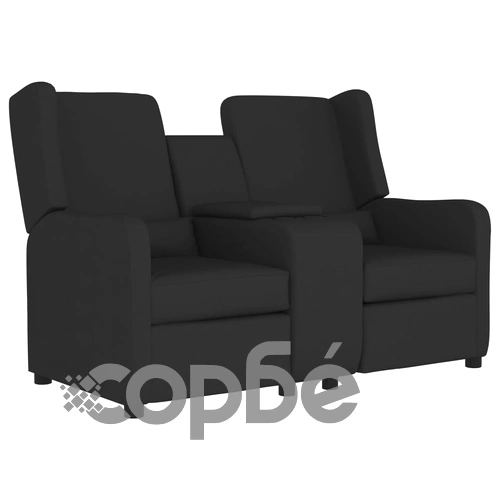 2-местен реклайнер с поставка за чаша, черен, текстил ➤ топ цена ➤ sorbe.bg