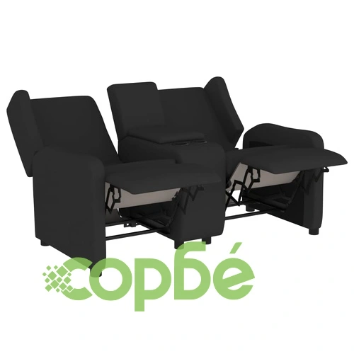 2-местен реклайнер с поставка за чаша, черен, текстил ➤ топ цена ➤ sorbe.bg
