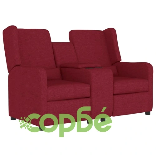 2-местен реклайнер с поставка за чаша, виненочервен, текстил ➤ топ цена ➤ sorbe.bg
