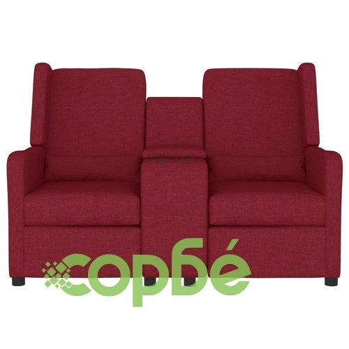2-местен реклайнер с поставка за чаша, виненочервен, текстил ➤ топ цена ➤ sorbe.bg