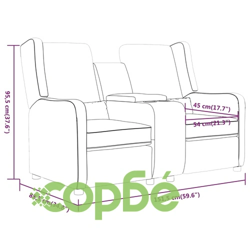 2-местен реклайнер с поставка за чаша, виненочервен, текстил ➤ топ цена ➤ sorbe.bg