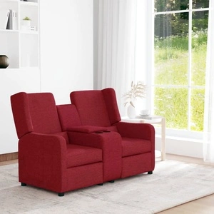 2-местен реклайнер с поставка за чаша, виненочервен, текстил