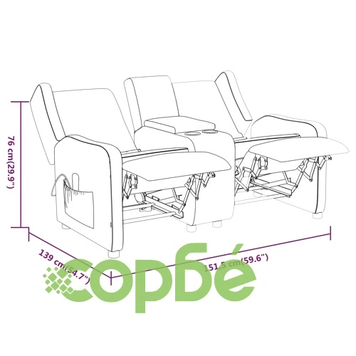 2-местен масажен наклоняем стол с поставка за чаша, черен ➤ топ цена ➤ sorbe.bg