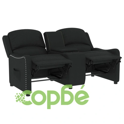 2-местен реклайнер с поставки за чаши, черен, текстил ➤ топ цена ➤ sorbe.bg