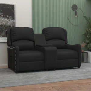 2-местен реклайнер с поставки за чаши, черен, текстил