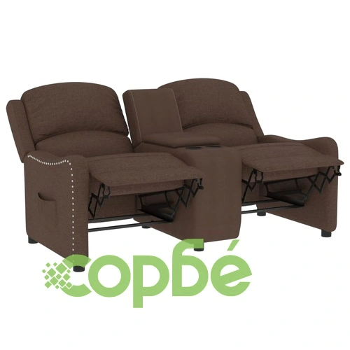 2-местен реклайнер с поставки за чаши, кафяв, текстил ➤ топ цена ➤ sorbe.bg