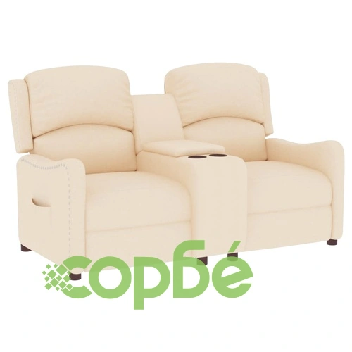 2-местен реклайнер с поставки за чаши, кремав, текстил ➤ топ цена ➤ sorbe.bg