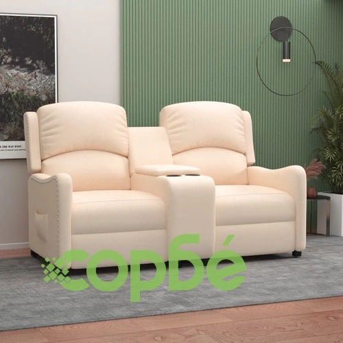 2-местен реклайнер с поставки за чаши, кремав, текстил ➤ топ цена ➤ sorbe.bg