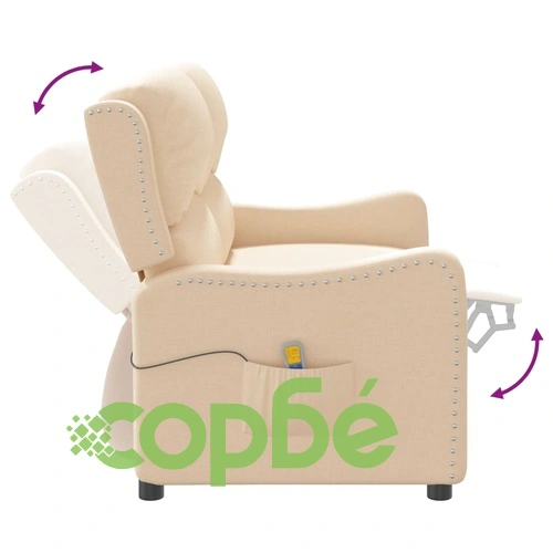 2-местен масажен реклайнер, кремав, текстил ➤ топ цена ➤ sorbe.bg