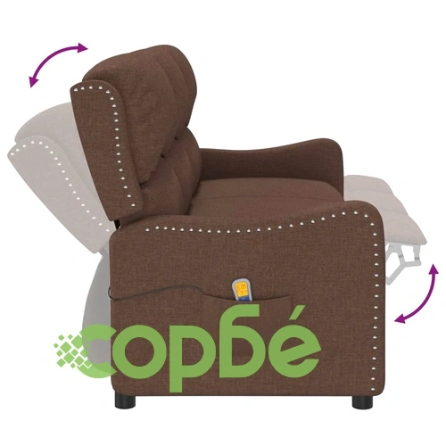 3-местен масажен реклайнер, кафяв, текстил ➤ топ цена ➤ sorbe.bg