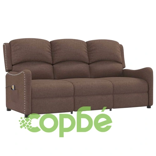 3-местен масажен реклайнер, таупе, текстил ➤ топ цена ➤ sorbe.bg