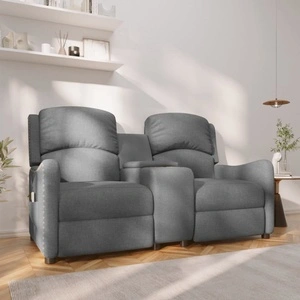 2-местен масажен реклайнер с държачи за чаши светлосив текстил
