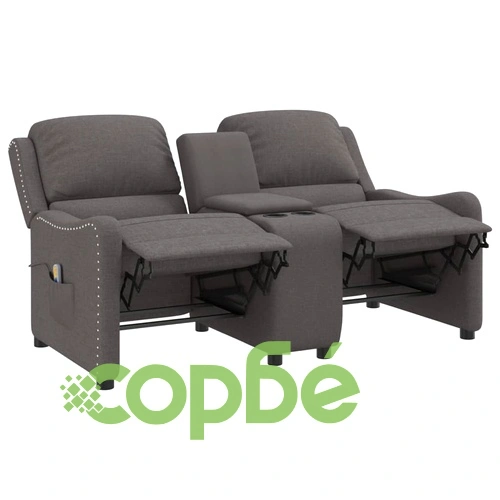 2-местен масажен реклайнер с държачи за чаши, тъмносив, текстил ➤ топ цена ➤ sorbe.bg