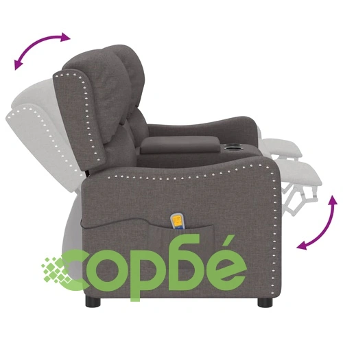 2-местен масажен реклайнер с държачи за чаши, тъмносив, текстил ➤ топ цена ➤ sorbe.bg