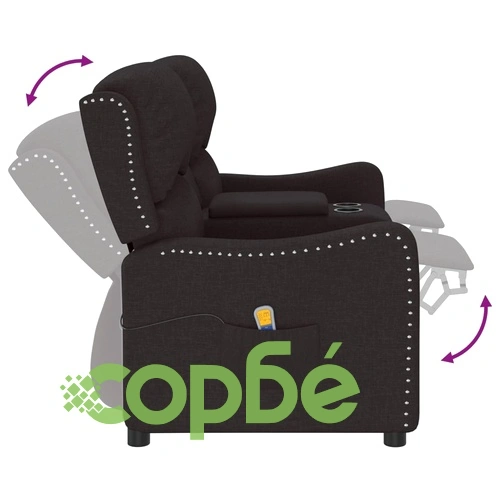 2-местен масажен реклайнер с държачи за чаши, черен, текстил ➤ топ цена ➤ sorbe.bg